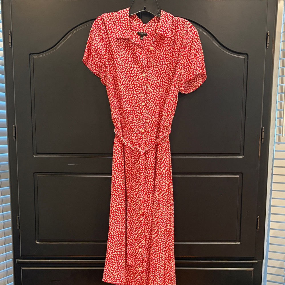 Talbots Red Patterned Midi Dress - image 1